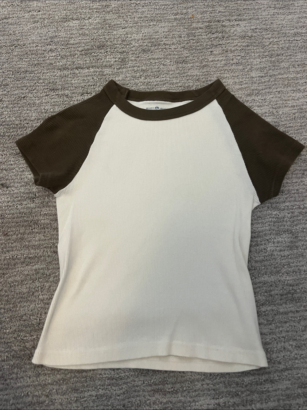 Brandy Melville Cream Tee with Olive Raglan Sleeves